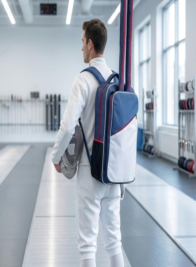 EIGEETO Fencing Storage Bag for Epee Saber and Foil Equipment - Portable Hema Sword Bag Backpack for Fencing Sword Suit and Mask (Red/White/Blue) - Image 3