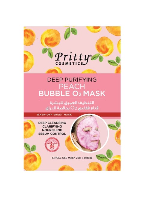 Pritty Purifying Bubble Face Mask with Peach Extract – 25g Oxygenating Sheet Mask for Deep Cleansing, Moisturizing, and Skin Brightening