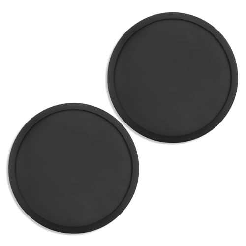 CAETOUNG 2 Pack Silicone Coasters for Drinks, Round Black Coaster with Deep Tray Grooved Design Cup Mat, Washable Heat Resistant Durable Non-Slip Coasters for Coffee Table Wooden Desk Kitchen Bar - Image 1