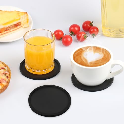CAETOUNG 2 Pack Silicone Coasters for Drinks, Round Black Coaster with Deep Tray Grooved Design Cup Mat, Washable Heat Resistant Durable Non-Slip Coasters for Coffee Table Wooden Desk Kitchen Bar - Image 4