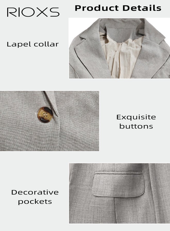 RIOXS Womens Blazers, Business Casual Blazers for Ladies, Long Sleeve Notch Lapel Slim Fit Work Office Blazer Jackets with Pockets, Spring Fall Suit Outerwear for Commuting Meeting Daily Wearing, Light Grey - Image 4