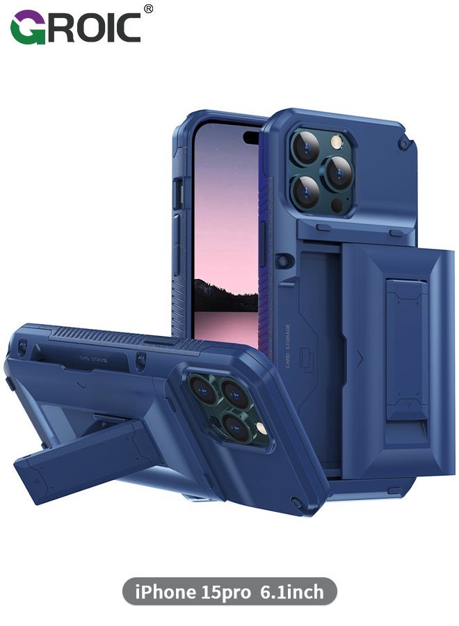 GROIC Designed for iPhone 15 Pro 6.1 Inch Case, Slider Wallet Case with Stand and 4 Cards Holder Back Cover, Full Body Shockproof Protection Hard Shell Phone Cover - Image 1