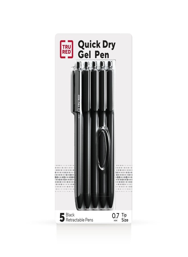 TRU RED Retractable Gel Pens, Medium Point 0.7mm, Black Ink, 5 Pack - Quick‑Dry Pens for No‑Smear Notes & Office Writing - Image 1