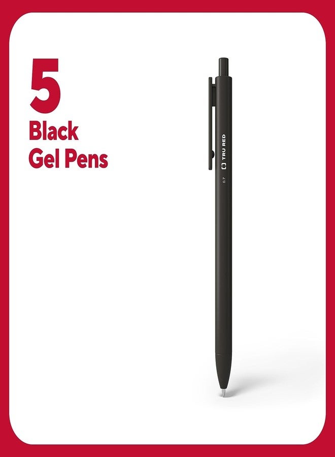 TRU RED Retractable Gel Pens, Medium Point 0.7mm, Black Ink, 5 Pack - Quick‑Dry Pens for No‑Smear Notes & Office Writing - Image 2