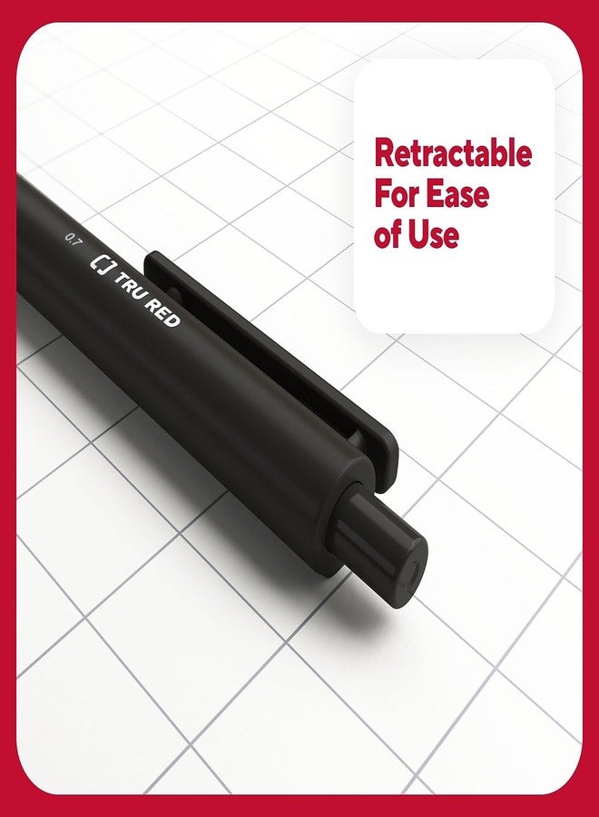 TRU RED Retractable Gel Pens, Medium Point 0.7mm, Black Ink, 5 Pack - Quick‑Dry Pens for No‑Smear Notes & Office Writing - Image 4