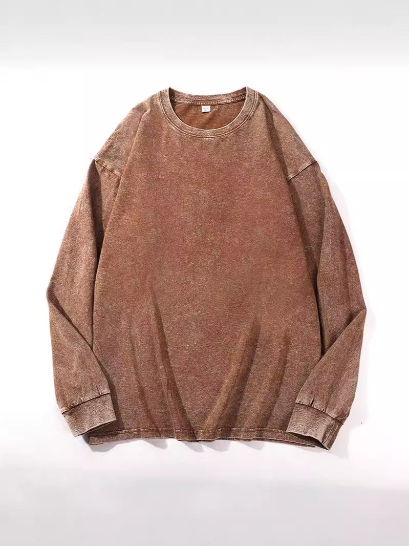 Washed Old Long Sleeve Girdle Cotton Colorful T-Shirt Autumn New American Style Retro Men'S And Women'S Plus Size Loose - Image 4