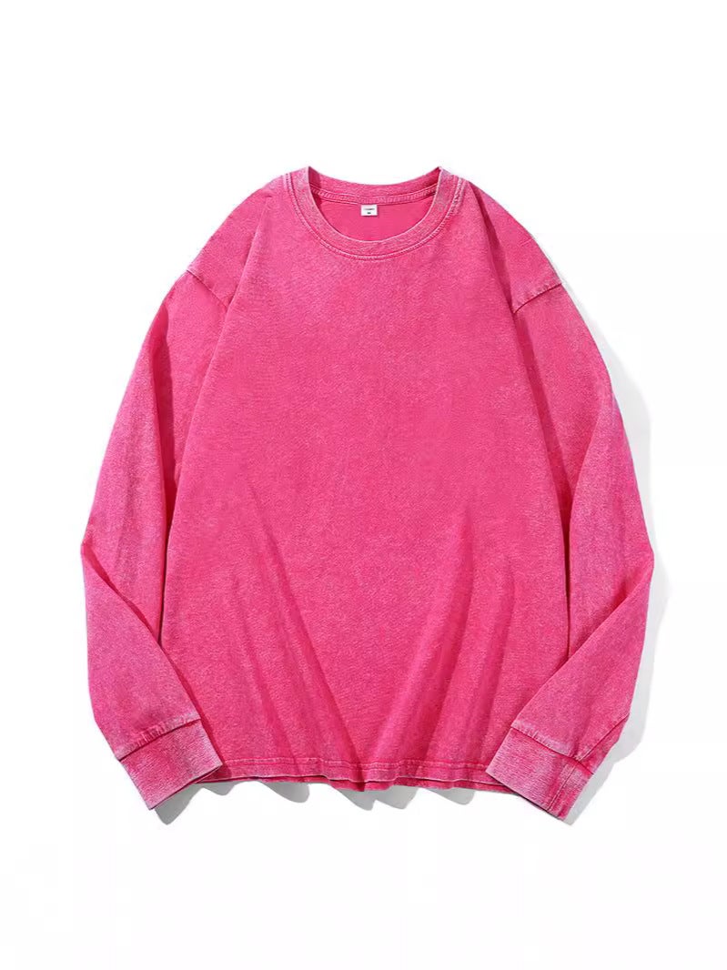 Washed Old Long Sleeve Girdle Cotton Colorful T-Shirt Autumn New American Style Retro Men'S And Women'S Plus Size Loose - Image 5