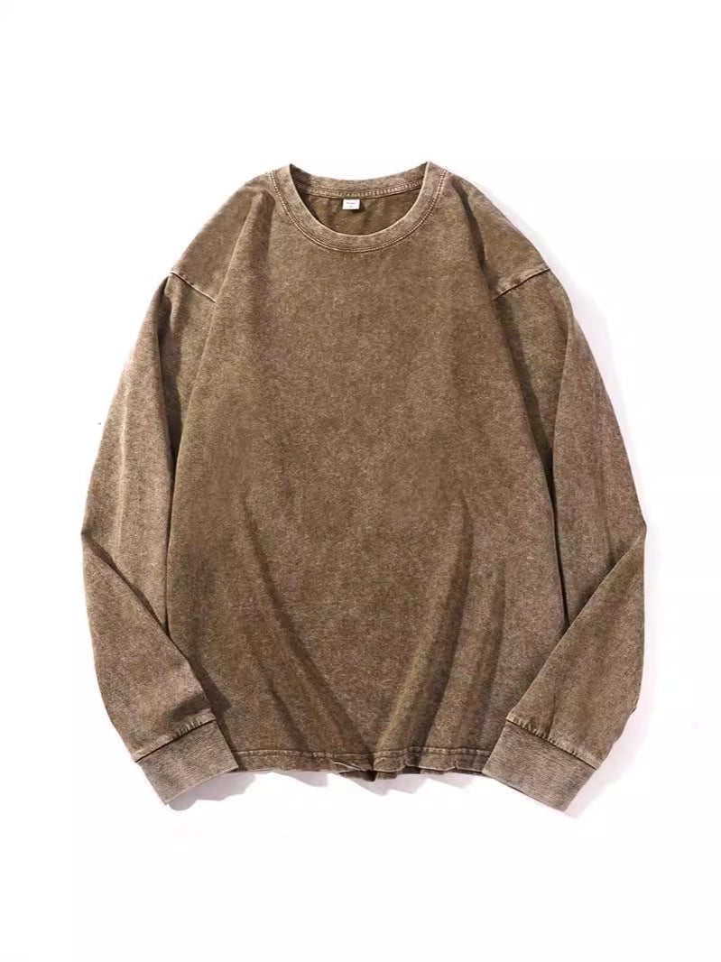 Washed Old Long Sleeve Girdle Cotton Colorful T-Shirt Autumn New American Style Retro Men'S And Women'S Plus Size Loose - Image 3