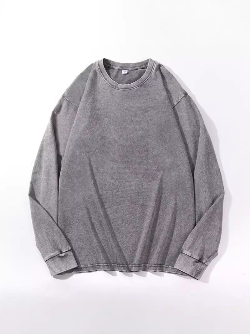 Washed Old Long Sleeve Girdle Cotton Colorful T-Shirt Autumn New American Style Retro Men'S And Women'S Plus Size Loose - Image 2
