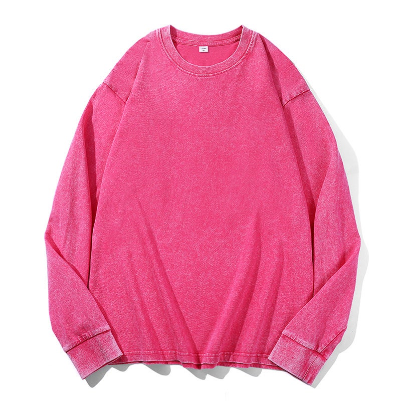 Washed Old Long Sleeve Girdle Cotton Colorful T-Shirt Autumn New American Style Retro Men'S And Women'S Plus Size Loose - Image 1