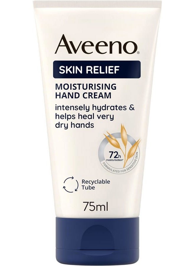 Aveeno Skin Relief Moisturising Hand Cream, With Soothing Triple Oat Complex & Shea Butter, Suitable For Sensitive Skin, Intense Hydration, Helps Relieve Dry and Tight Skin, Unscented, 75ml - Image 1