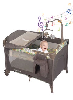 Mamakids Multi-functional Baby Crib, Foldable And Portable Newborn Playpen Cots With Changing Table And Toy Music Stand  - Image 1