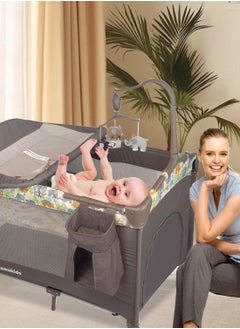 Mamakids Multi-functional Baby Crib, Foldable And Portable Newborn Playpen Cots With Changing Table And Toy Music Stand  - Image 4