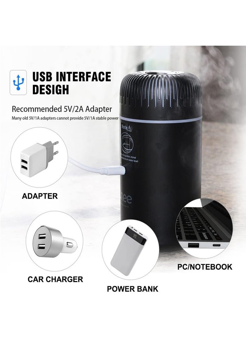 Car Diffusers for Essential Oils, Portable Humidifiers Office Humidifiers, Car Humidifier 7 Color Car Essential Oil Diffuser Mini Diffuser Car Oil Diffusers, USB Humidifier for Bedroom (Black)