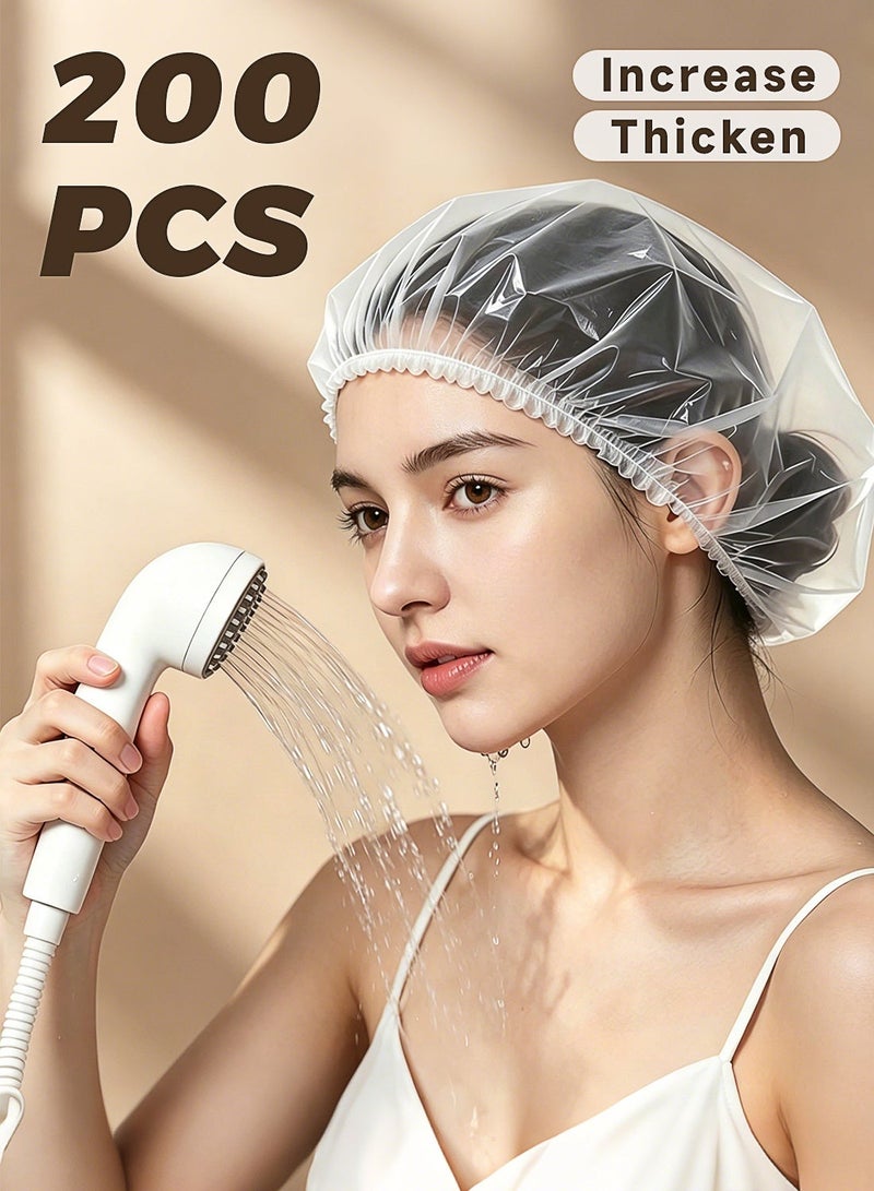 200 extra-large, thick disposable large shower caps, plastic transparent large thick waterproof shower caps, suitable for women, essential accessories for hotels and travel, deep hair care and cleaning supplies - Image 1
