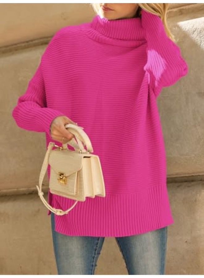 NIBEMINENT Women's Oversized Turtleneck Sweaters Fall Batwing Sleeve Ribbed Tunic Sweater - Image 5