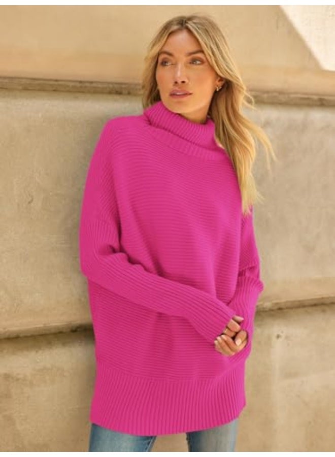NIBEMINENT Women's Oversized Turtleneck Sweaters Fall Batwing Sleeve Ribbed Tunic Sweater - Image 2