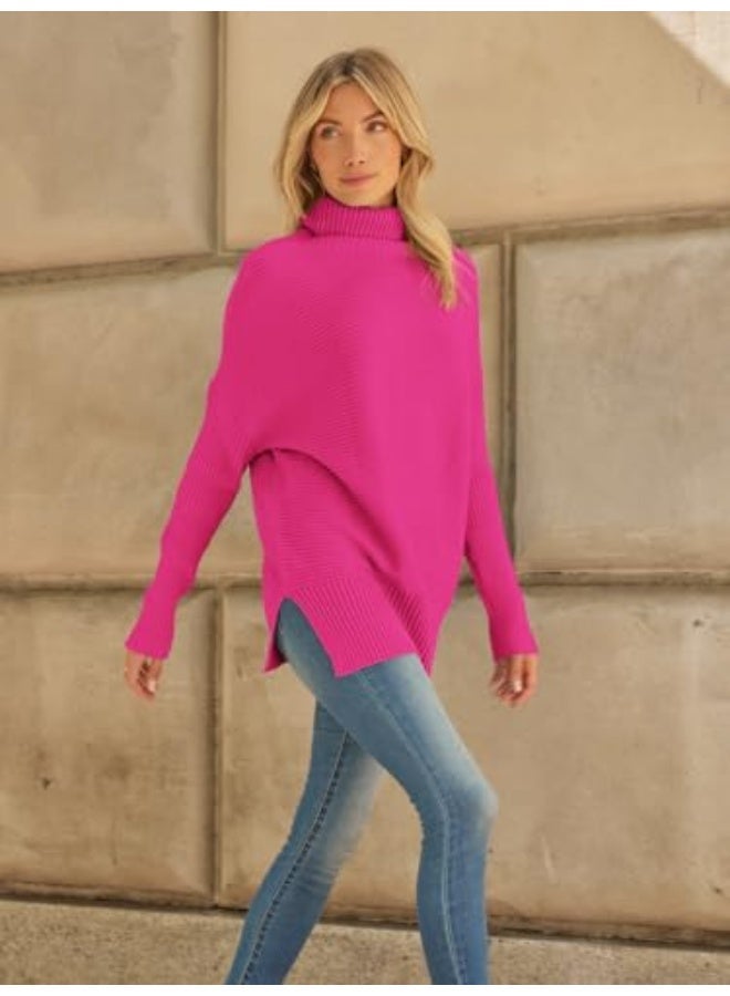 NIBEMINENT Women's Oversized Turtleneck Sweaters Fall Batwing Sleeve Ribbed Tunic Sweater - Image 3