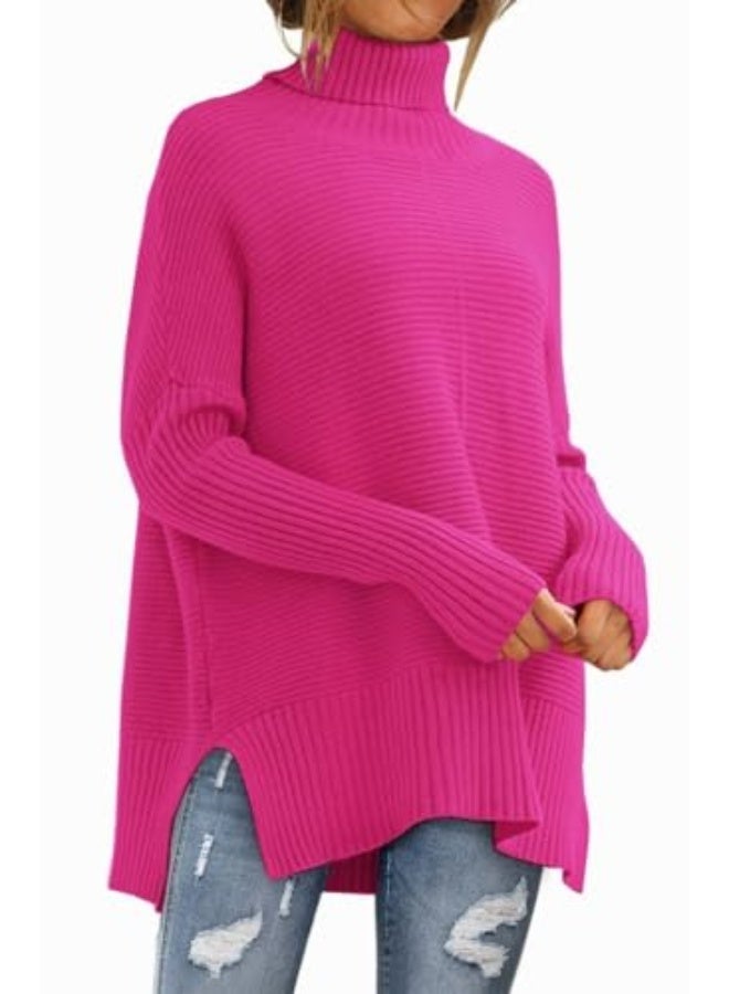 NIBEMINENT Women's Oversized Turtleneck Sweaters Fall Batwing Sleeve Ribbed Tunic Sweater - Image 1