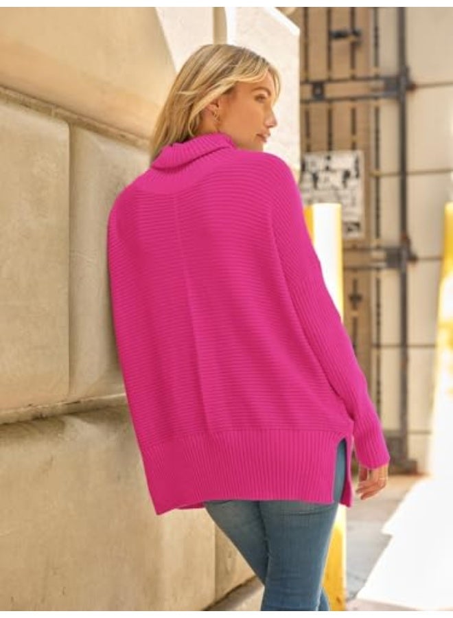 NIBEMINENT Women's Oversized Turtleneck Sweaters Fall Batwing Sleeve Ribbed Tunic Sweater - Image 4