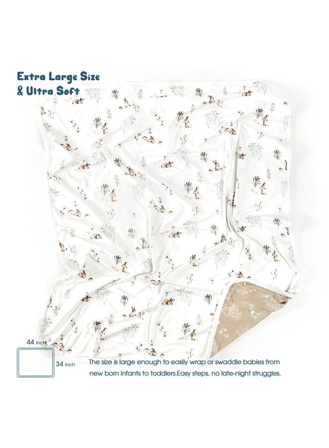 GRSSDER Baby Blankets Super Soft Stretchy Jersey Swaddle Blanket 2 Pack for Baby Boys, Double Layer Reversible Receiving Blankets 34 x 44, Extra Large for Swaddling, Cute Duck & Rabbit - Image 2
