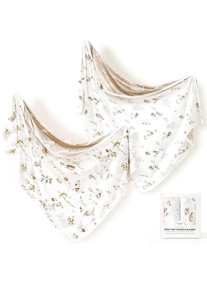 GRSSDER Baby Blankets Super Soft Stretchy Jersey Swaddle Blanket 2 Pack for Baby Boys, Double Layer Reversible Receiving Blankets 34 x 44, Extra Large for Swaddling, Cute Duck & Rabbit - Image 1