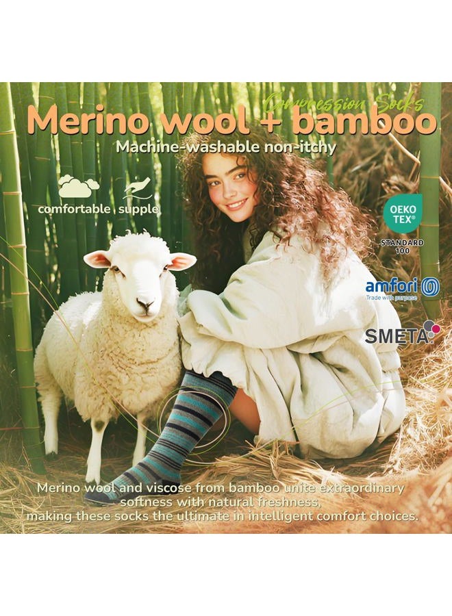 Iambamboo جوارب ضغط من صوف الميرينو للنساء والرجال، 15-20 مم زئبقي، ناعمة وقابلة للتنفس للممرضات، الجري، الرياضة، السفر، الحمل S/M (بنفسجي) - Image 2