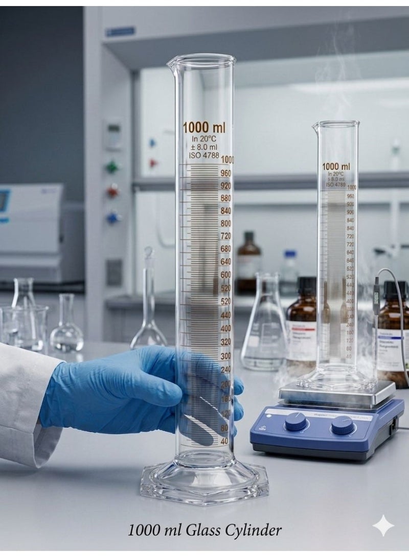 Protect Glass Measuring Cylinder 1000ml Borosilicate Laboratory Graduated Cylinder with Hexagonal Base for Precise Liquid Measurement – Lab & Educational Use - Image 4