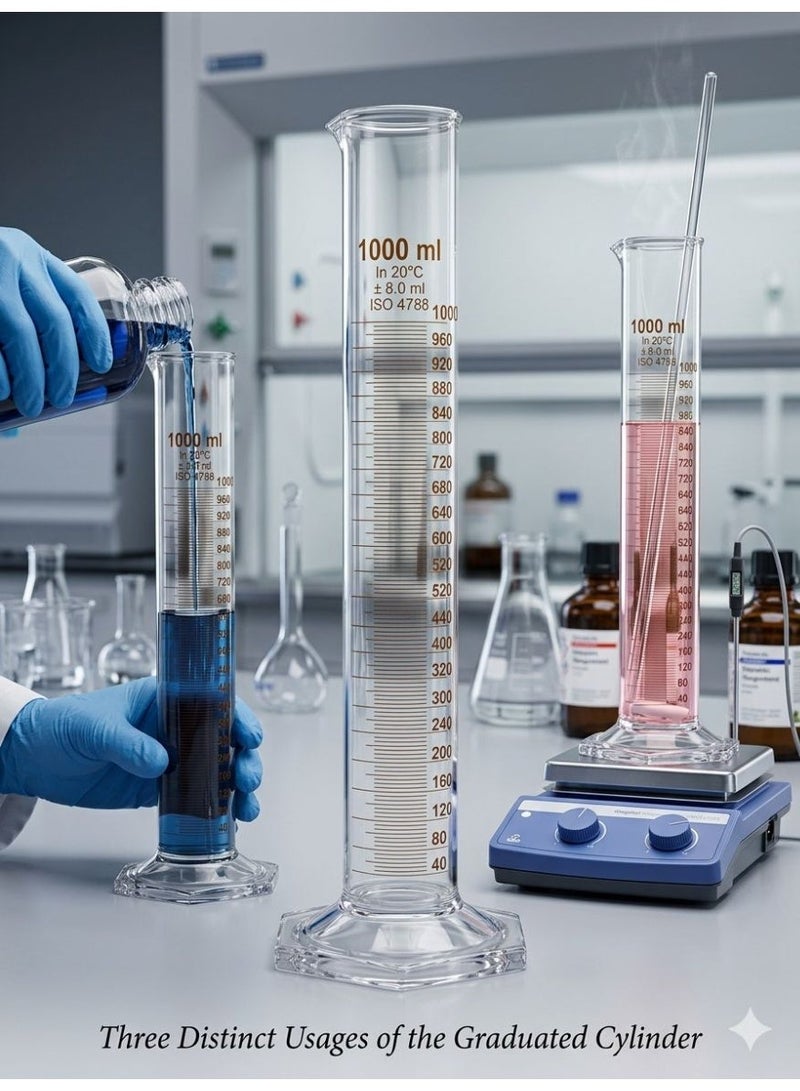 Protect Glass Measuring Cylinder 1000ml Borosilicate Laboratory Graduated Cylinder with Hexagonal Base for Precise Liquid Measurement – Lab & Educational Use - Image 3