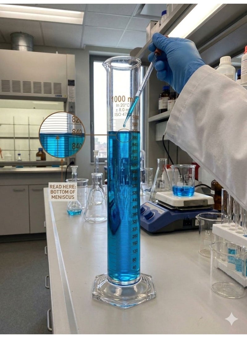 Protect Glass Measuring Cylinder 1000ml Borosilicate Laboratory Graduated Cylinder with Hexagonal Base for Precise Liquid Measurement – Lab & Educational Use - Image 5