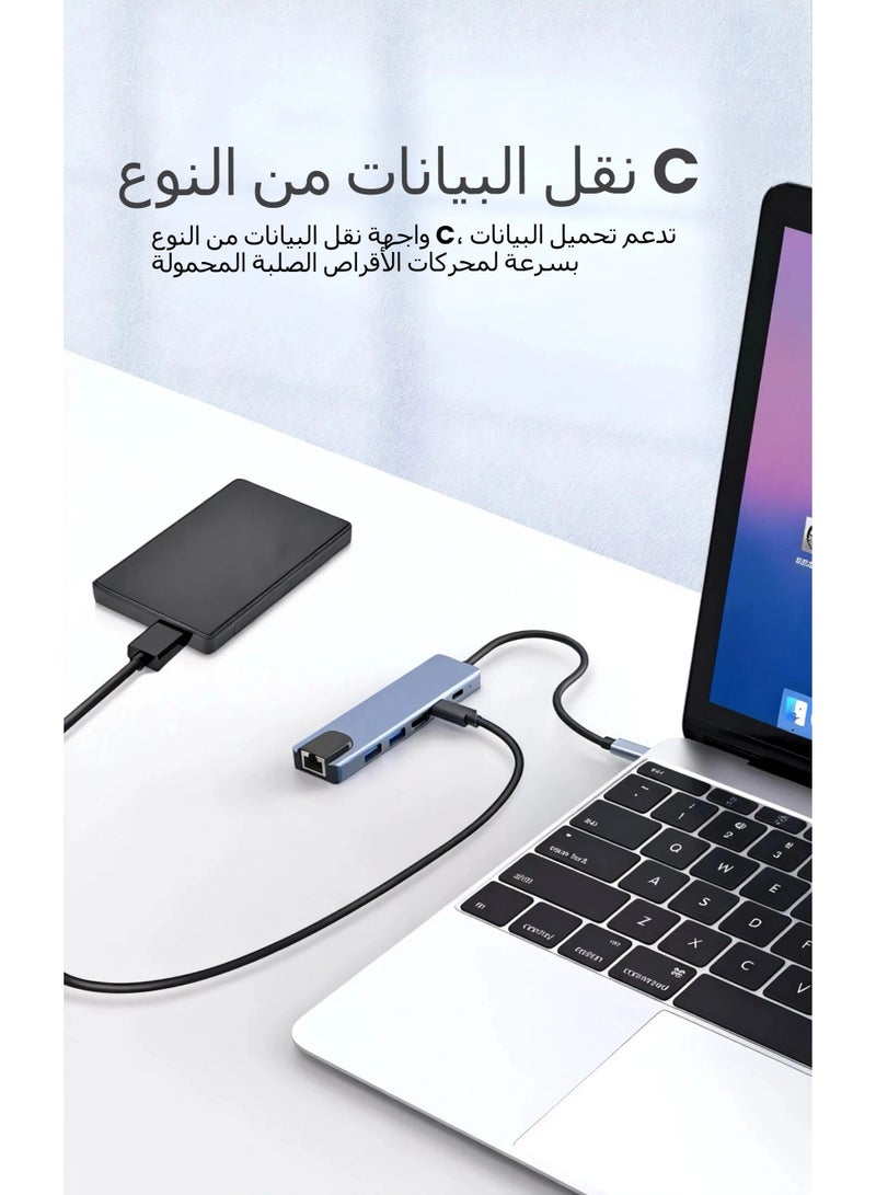 LR Nexus 6-in-1 USB C Hub Multiport Ethernet Adapter with 4K HDMI RJ45 USB 3.0 USB 2.0 PD 100W Fast Charging Compatible with MacBook Pro Air iPad Pro Dell XPS for Office Home and Travel Use - Image 2