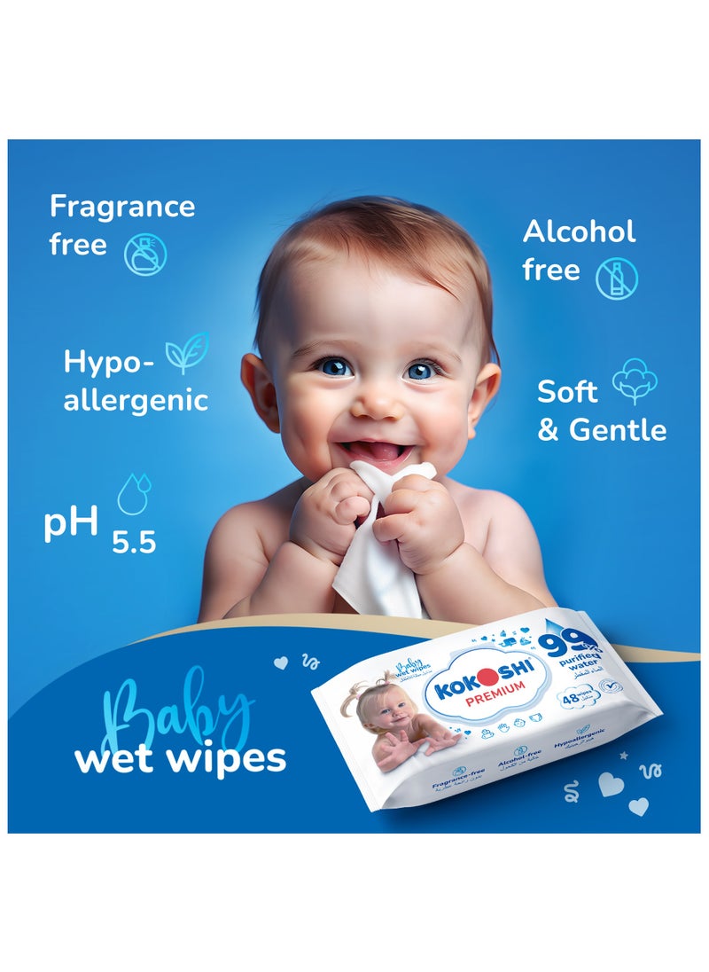 KOKOSHI - Kokoshi Premium Baby, Wipes, Extra Sensitive, 99% Pure Water, 20 Packs, 960 Count - Image 1