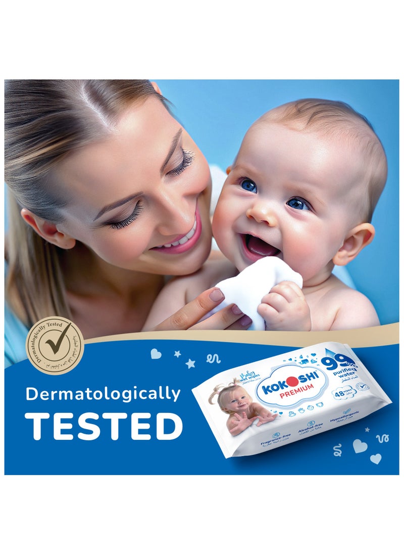KOKOSHI - Kokoshi Premium Baby, Wipes, Extra Sensitive, 99% Pure Water, 20 Packs, 960 Count - Image 1