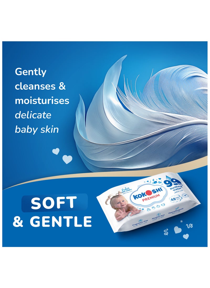 KOKOSHI - Kokoshi Premium Baby, Wipes, Extra Sensitive, 99% Pure Water, 20 Packs, 960 Count - Image 1