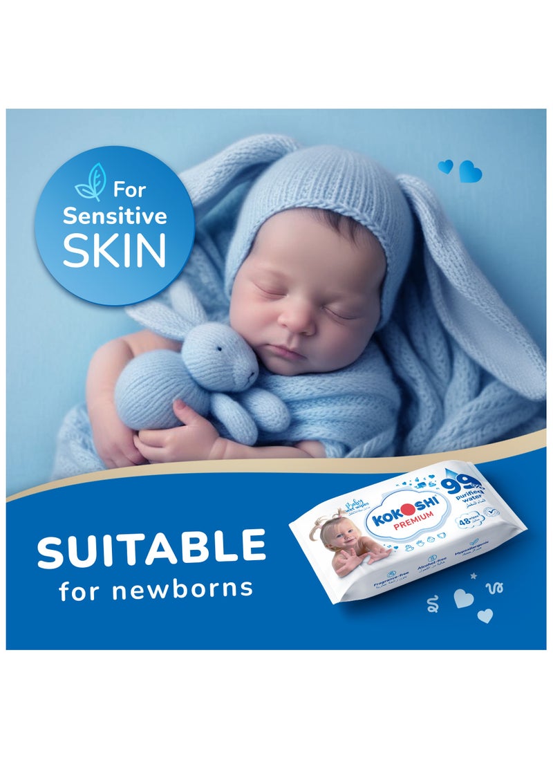 KOKOSHI - Kokoshi Premium Baby, Wipes, Extra Sensitive, 99% Pure Water, 20 Packs, 960 Count - Image 1
