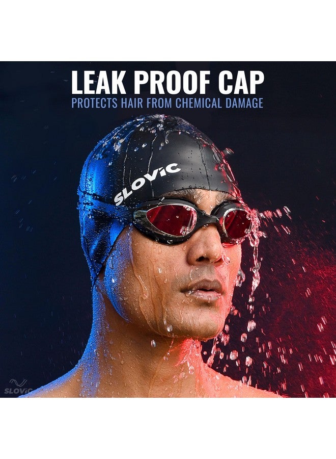 SLOVIC Black Swimming Caps For Men And Women With Long Hair | Waterproof Cap For Swimming Silicone | Free-Size For Great Fit | No Hair Pulling | Prevents Chemical Damage - Image 2