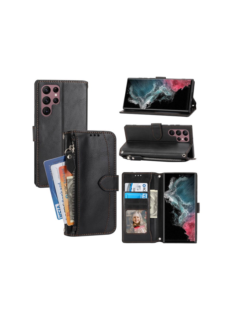 Suteni Zipped Flip Cover Card Slots Leather Phone Case for Samsung - Image 3