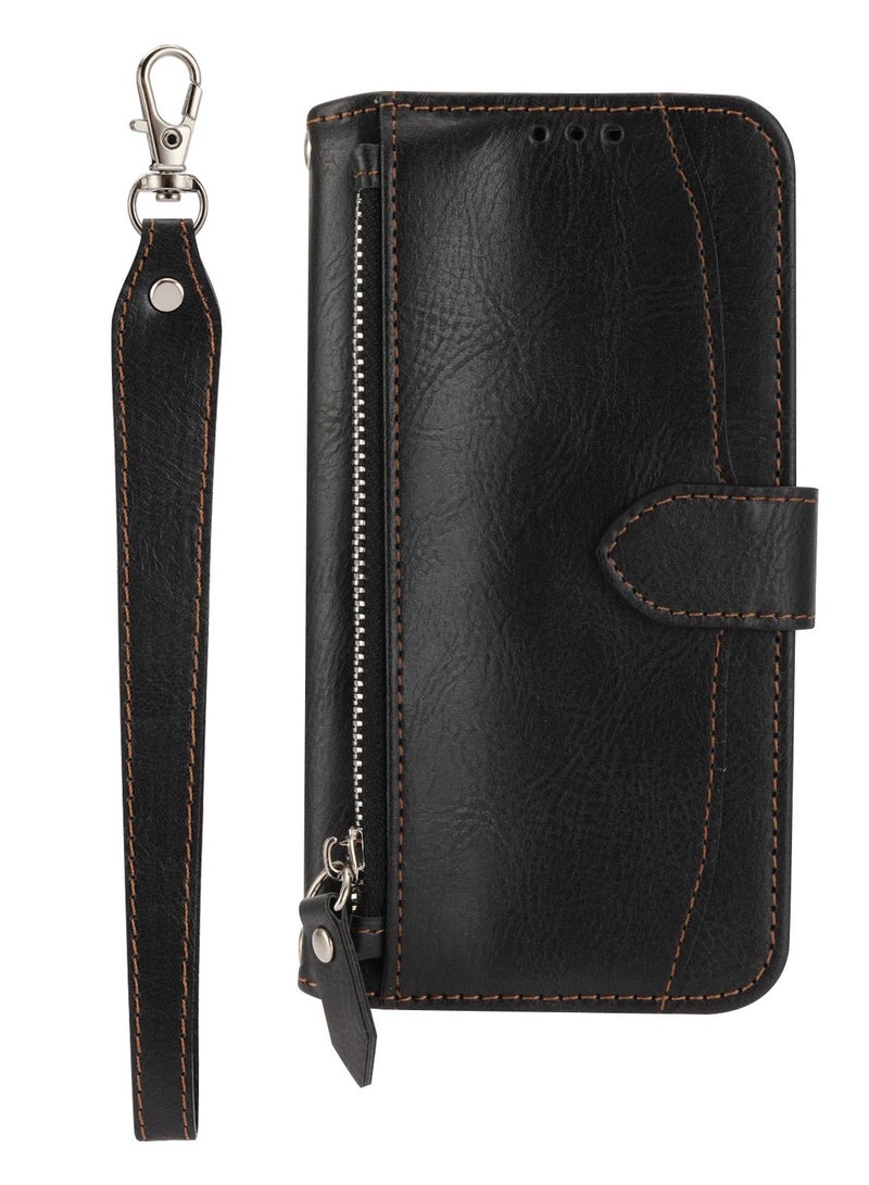 Suteni Zipped Flip Cover Card Slots Leather Phone Case for Samsung - Image 1