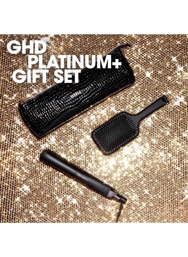 ghd Platinum+ Professional Smart Flat Iron, Black, with Ultra-Gloss Ceramic Plates, Heat-Resistant Bag, All-Rounder Paddle Brush, Festive Gift Set | Black | Christmas Collection - Image 2