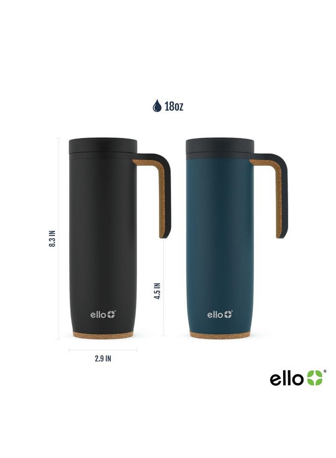 Ello Magnet 18oz Vacuum Insulated Stainless Steel Travel Mug with Side Handle and Leak-Proof Slider Lid and Built-in Coaster, Keeps Hot for 5 Hours, Perfect for Coffee or Tea, BPA-Free, Poseidon - Image 2