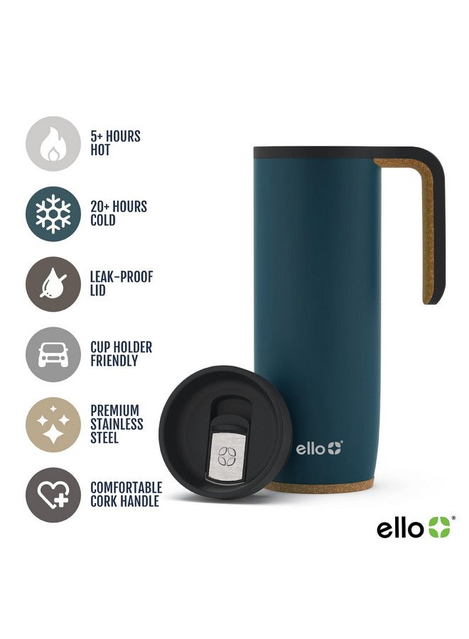 Ello Magnet 18oz Vacuum Insulated Stainless Steel Travel Mug with Side Handle and Leak-Proof Slider Lid and Built-in Coaster, Keeps Hot for 5 Hours, Perfect for Coffee or Tea, BPA-Free, Poseidon - Image 1
