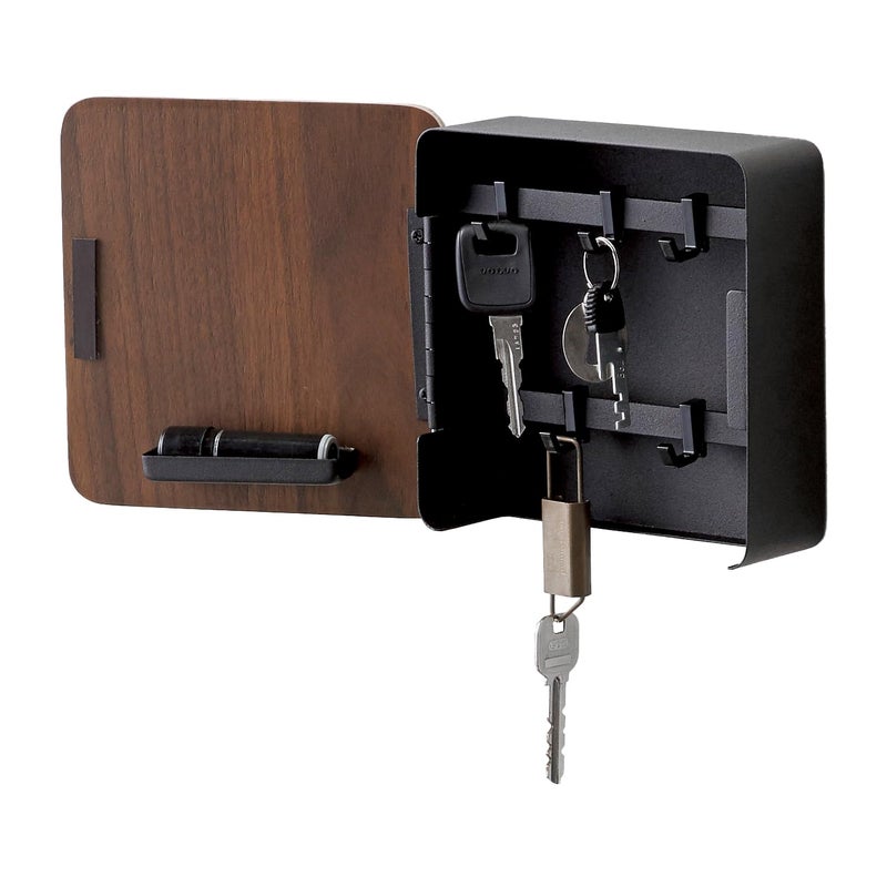 Yamazaki Yamazaki Home Rin Square Magnetic Key Cabinet  Wood Accented Keychain Organizer  Steel  Wood 