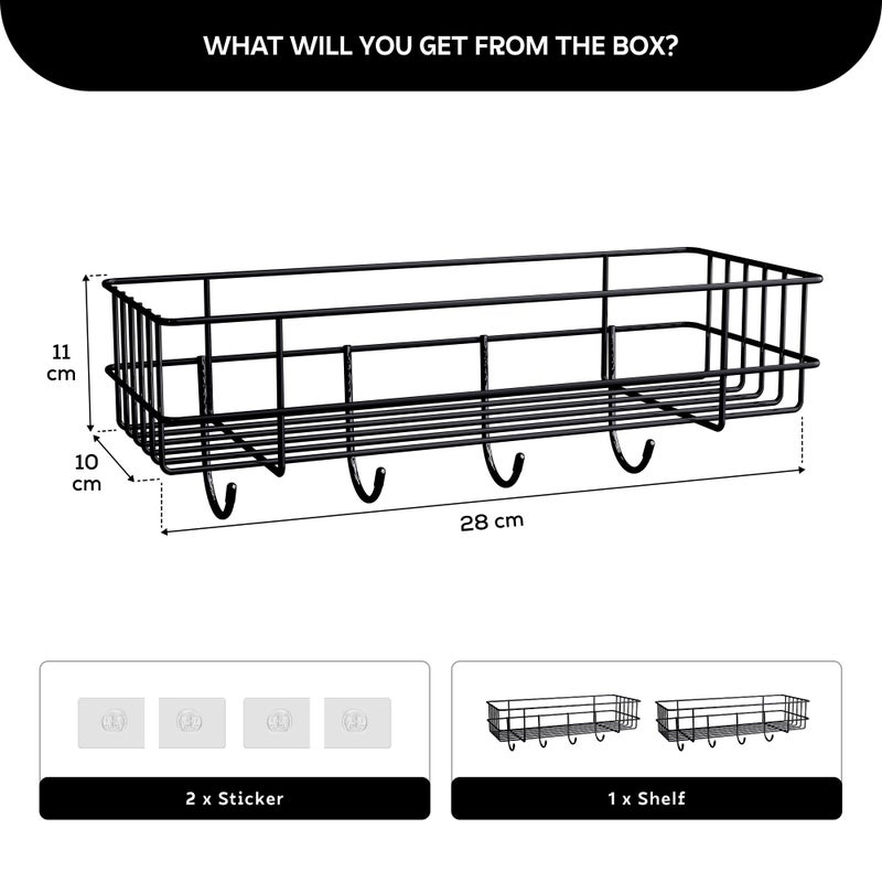 MIORAH Bathroom Accessories Set | Rustproof Bathroom Shelves | No Drilling Shelf | Black Carbon Steel | Pack of 2 - Image 2