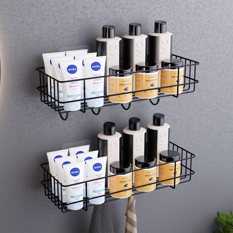 MIORAH Bathroom Accessories Set | Rustproof Bathroom Shelves | No Drilling Shelf | Black Carbon Steel | Pack of 2 - Image 1