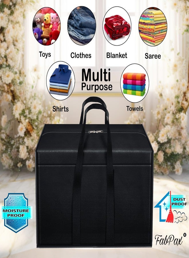 FabPax Nylon 85 L Moisture Proof Multi-Purpose Underbed Storage Bag/Clothing Storage Organiser/Toy Storage/Stationery Paper Storage Bag with Zipper and Strong Handle 57x36.8 x40.5 cm SET OF 6 (BLACK) - Image 4