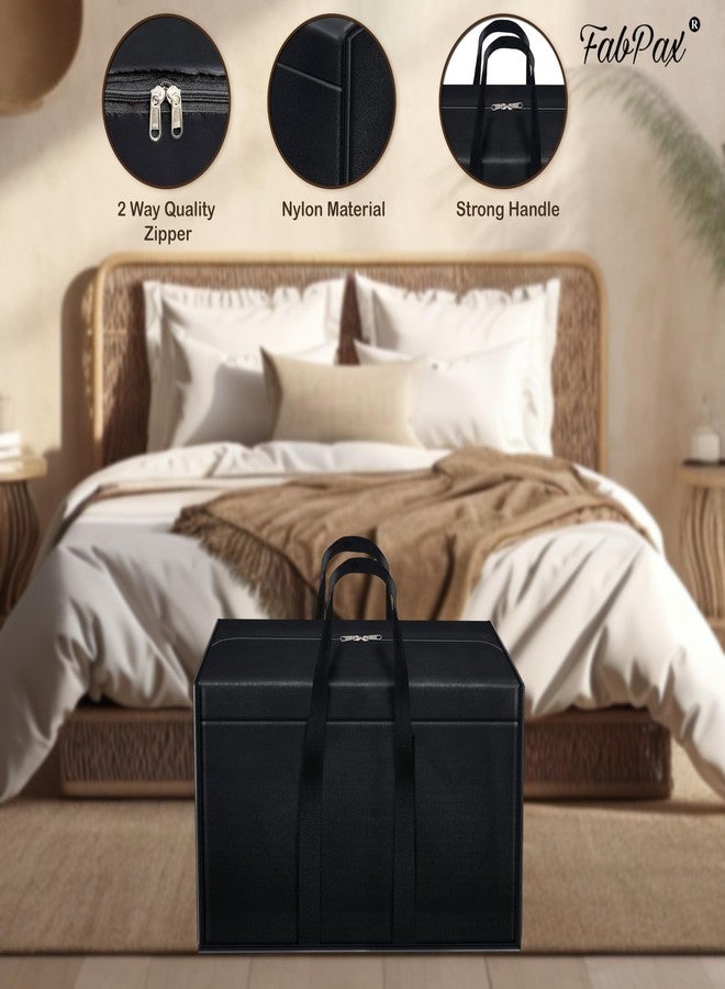 FabPax Nylon 85 L Moisture Proof Multi-Purpose Underbed Storage Bag/Clothing Storage Organiser/Toy Storage/Stationery Paper Storage Bag with Zipper and Strong Handle 57x36.8 x40.5 cm SET OF 6 (BLACK) - Image 3