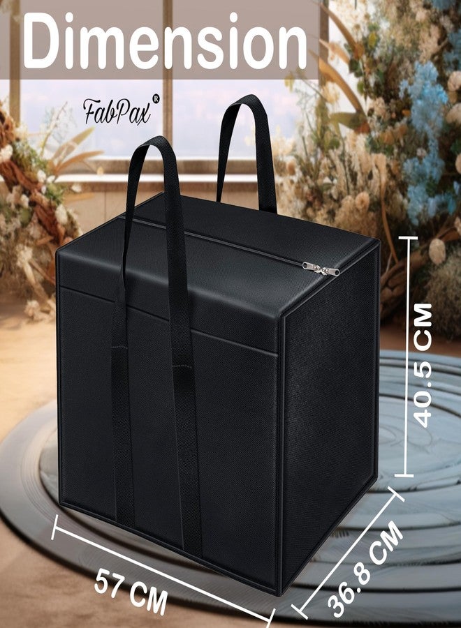 FabPax Nylon 85 L Moisture Proof Multi-Purpose Underbed Storage Bag/Clothing Storage Organiser/Toy Storage/Stationery Paper Storage Bag with Zipper and Strong Handle 57x36.8 x40.5 cm SET OF 6 (BLACK) - Image 2