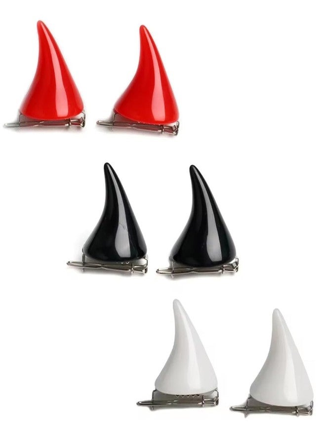 Oarkive 6pcs Devil Horn Hair Clips Halloween Hair Clips Demon Horns Hair Clips Horn Clips Red White Black Small Little Clip on Horns Devil Horns Cute Devil Horn Barrettes for Halloween Cosplay Costume Party - Image 1
