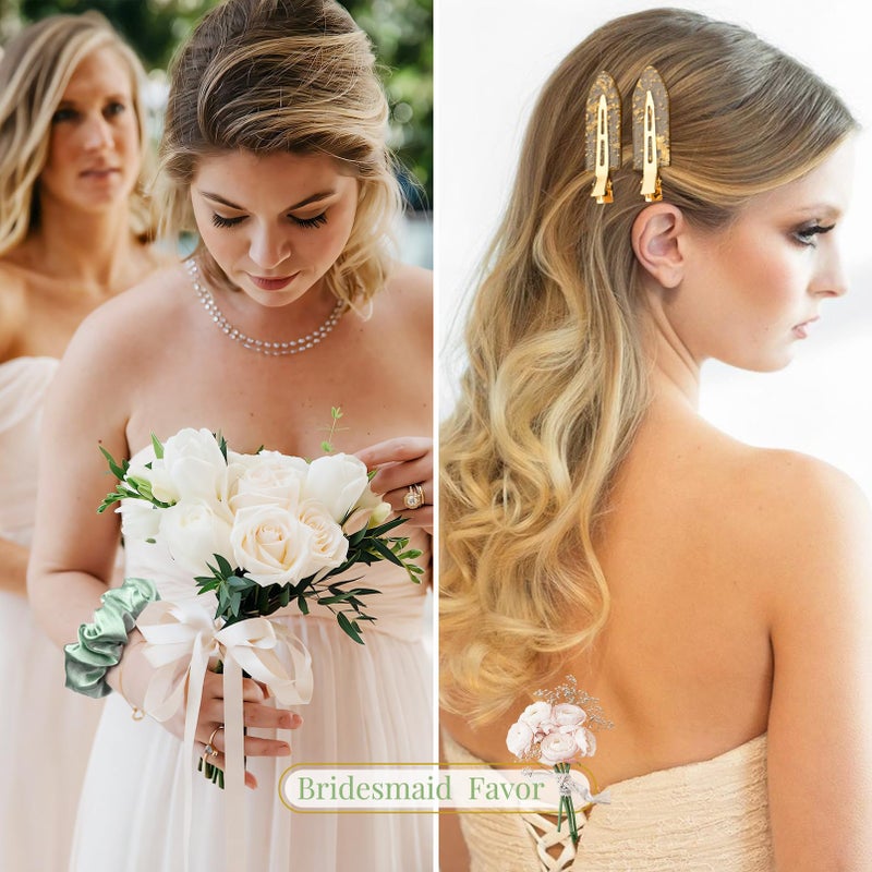 Aileam 12 PCS Bridesmaid Proposal Gifts Bridesmaid Hair Clips Bridesmaid Scrunchies Bridal Shower Gifts Silk Satin Soft Hair Accessories Bridesmaid Wedding Favor Women Girls - Image 3