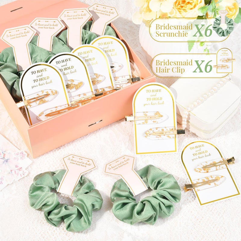 Aileam 12 PCS Bridesmaid Proposal Gifts Bridesmaid Hair Clips Bridesmaid Scrunchies Bridal Shower Gifts Silk Satin Soft Hair Accessories Bridesmaid Wedding Favor Women Girls - Image 2
